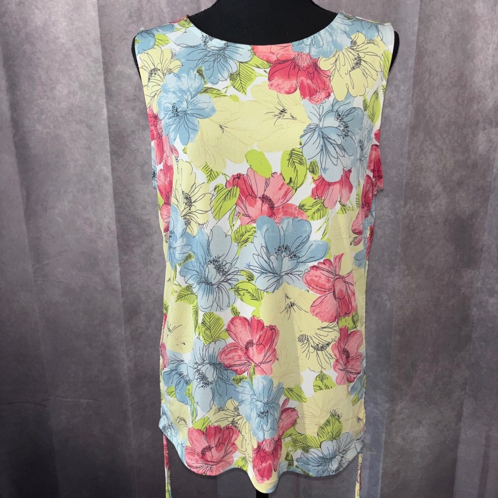 Ann Taylor Large Multicolor Floral‎ Sleeveless Top Cottagecore Brunch Garden